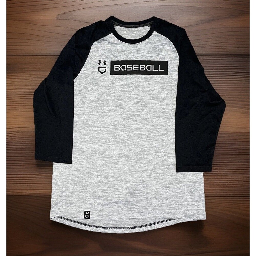 Under Armour Baseball Shirt 3/4 Sleeve Loose Fit Grey & Black Men’s Size Medium